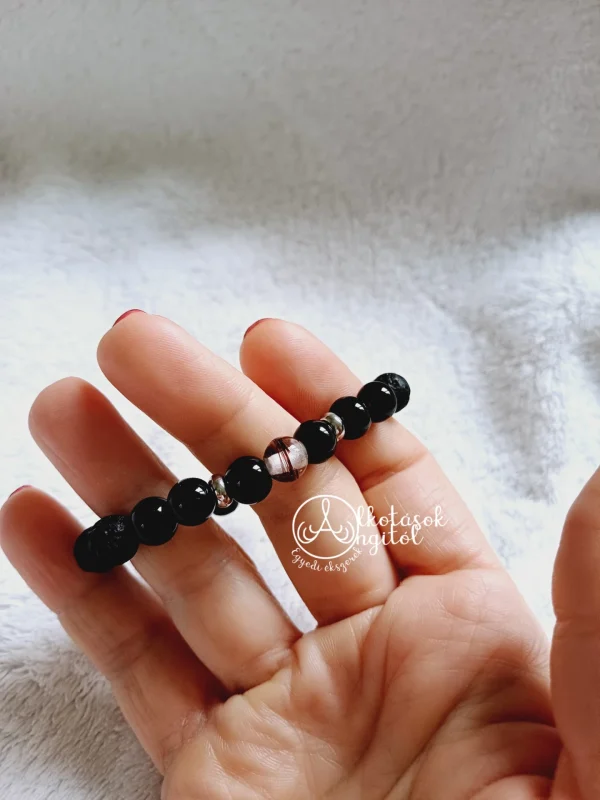 Lázár - ásvángyöngyös férfi karkötő 1 darab hajjal díszített gyönggyel - Image 4